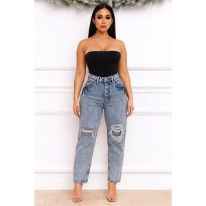 PTCL Acacia High Rise Mom Jean Button Fly Distressed Acid Wash Size 27‎